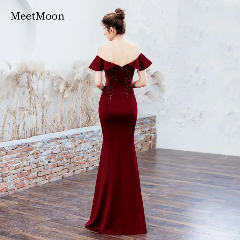 MeetMoon 2020 New Stylish Burgundy Off Shoulder Mermaid Evening Dress Long Formal Party  Prom Gown Robe De Soire