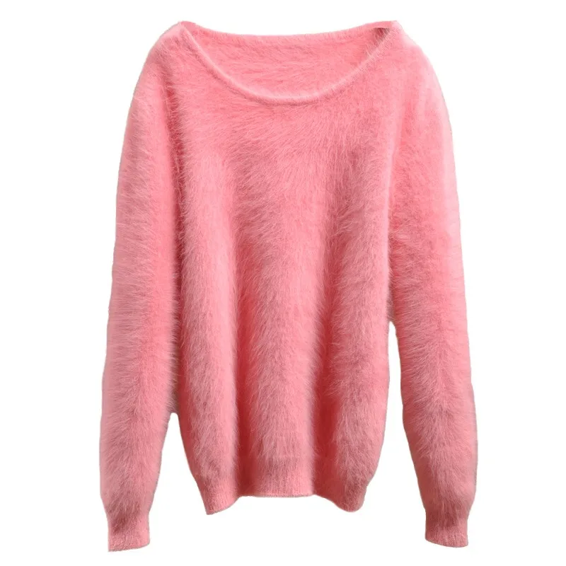 Fabrik abstand weibliche frauen haarigen echt nerz kaschmir gestrickte langen ärmeln schlanke blusen pullover angora pelz jumper pullover top