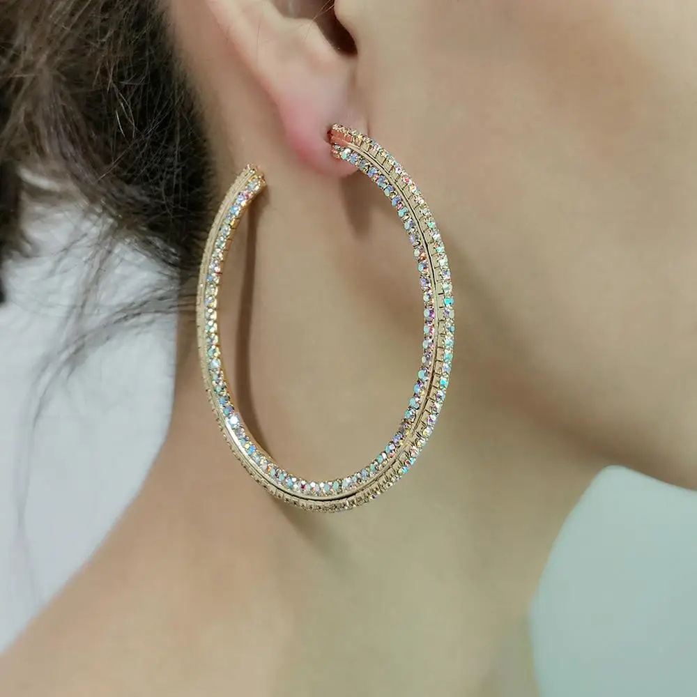 Big Rhinestones Hoop Earrings Crystal Circle Statement Bride Earrings Women luxury Wedding Jewelry 2022 UKEN