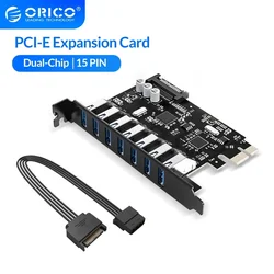ORICO Super Speed 7 Port USB 3.0 PCI-E Express Card Adapter PCI-E USB 3.0 HUB with 15pin SATA Power Connector PCIE Adapt for pc