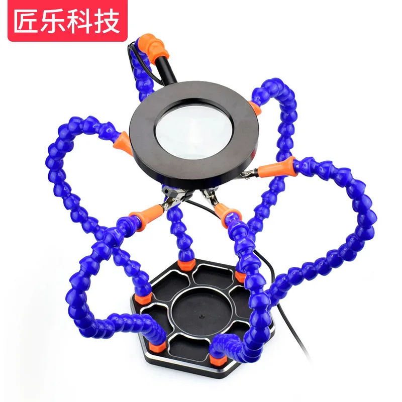 Helping Hand Third Arm Welding Station 6 Flexible Arm USB 3X Magnifiers with Accurate 360 Degree Alligator Clip