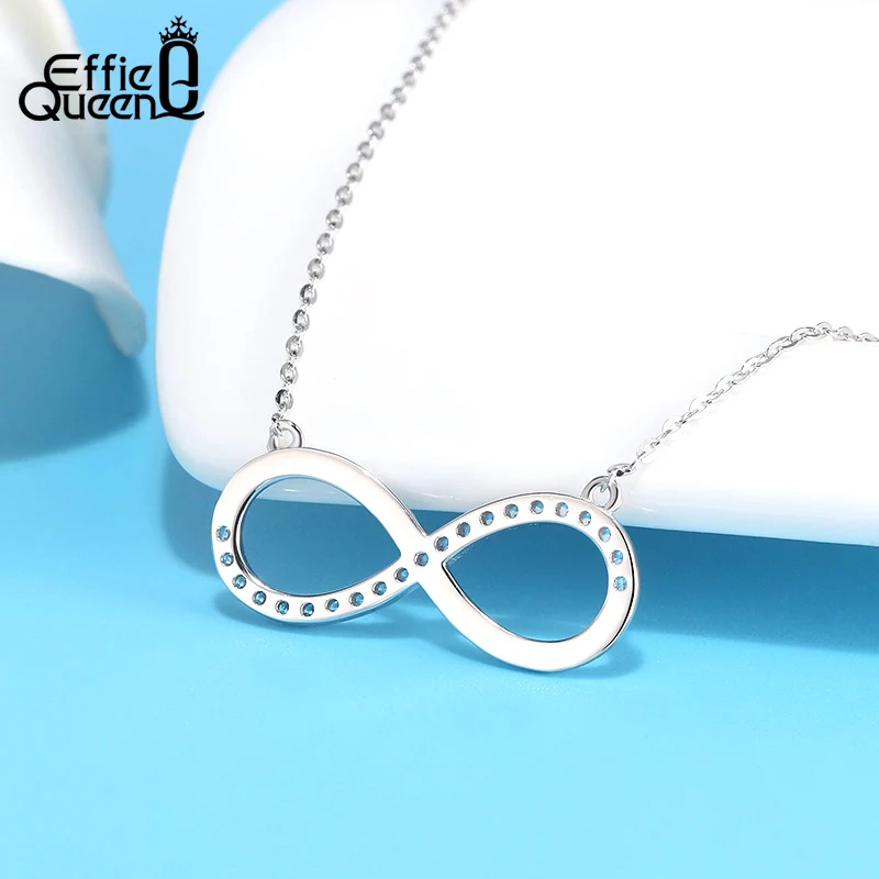 Effie Queen Real 925 Silver Dainty Infinity Love Sign Pendant Women Necklace Charm AAAA Zircon Women Necklaces Jewelry DSN192