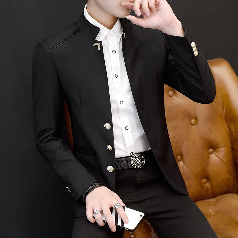 casual dress jackets for men Men's Blazer Slim Fit One Button Suit Jacket Black Plaid Sport Coat It is made of materials New Stand Collar Suit Jackets