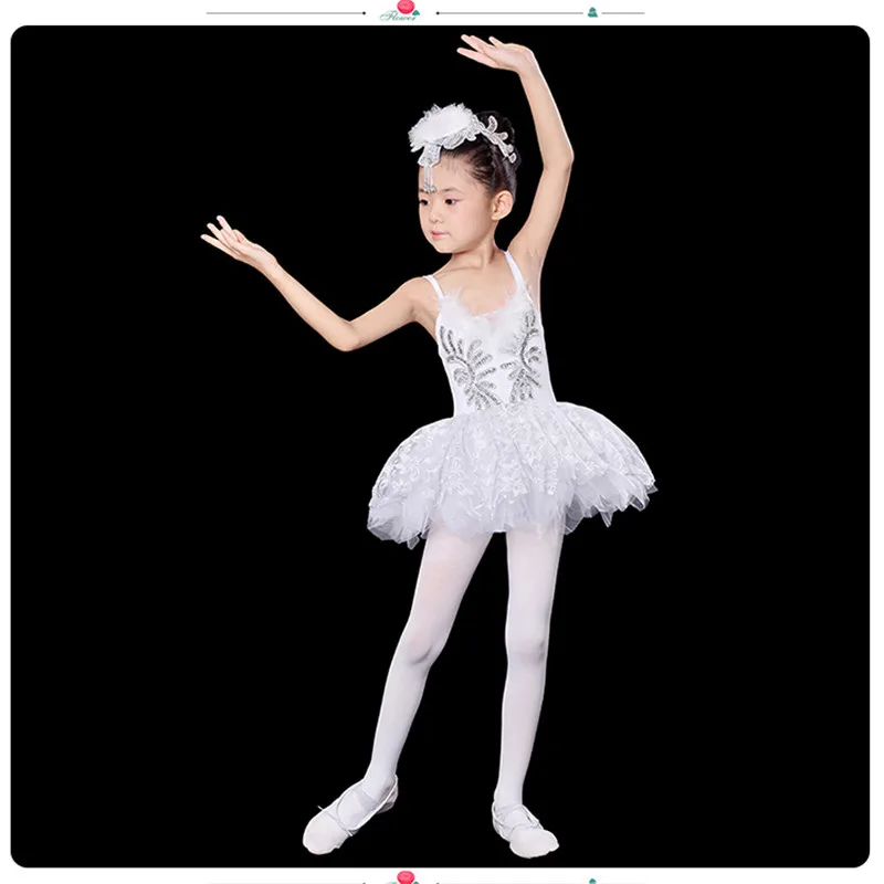 فستان الباليه وأغطية الرأس وقفاز الأطفال الأنيق الكلاسيكي الأبيض بحيرة البجع أداء المرحلة فستان الرقص الباليه توتو زي الباليه