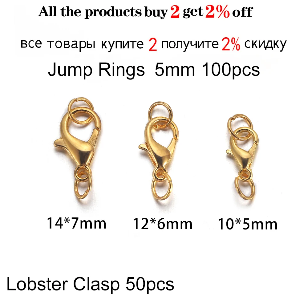 50Pcs 10 12 14 mm Lobster Clasps Hooks With Jump Rings End Clasps Connectors For DIY Jewelry Finding Making Supplies Accessories