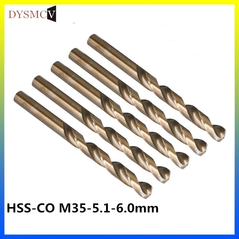 2 pcs Twist Drill Bits 5.1, 5.2, 5.3, 5.4, 5.5, 5.6, 5.7, 5.8, 5.9 ，6.0mm HSS-CO M35 steel straight stem for stainless steel