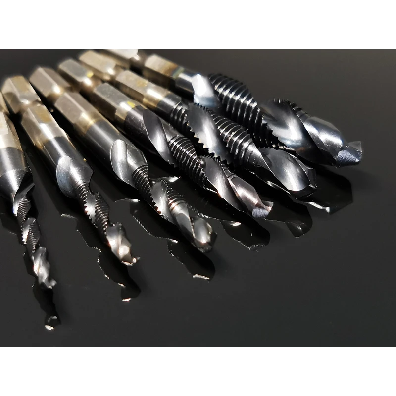 6Pcs Set TIAIN Spiral Pointed Complex Taps HSS Co/M35 Stainless Steel Tapping Chamfering Tool Kit 1/4