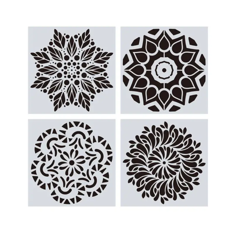 16pcs/set Mandala Stencils DIY Drawing Template Wall Painting for Wood Tile Rock R9JB