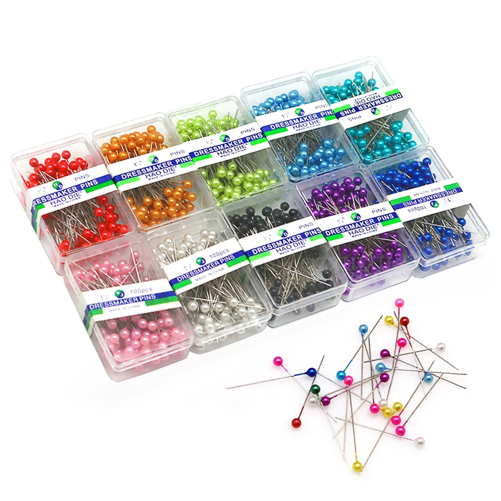 100Pcs12 colors Sewing Pins 38mm Glass Ball Head Push Pins Straight Quilting Pins for Dressmaking Jewelry Decor DIY Sewing Tools