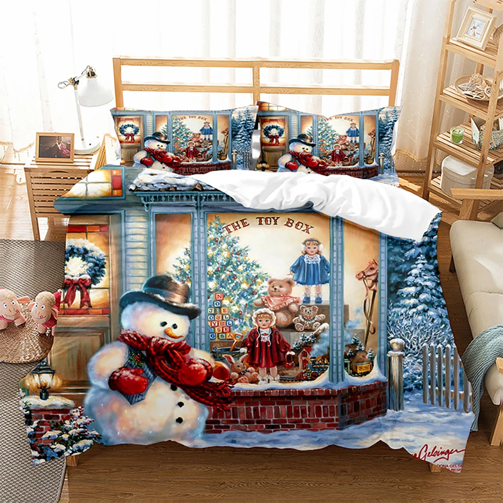 

Luxury Christmas Snowman Bedding Sets Twin Size Cartoon Kids Duvet Cover Set with Pillowcase Comforter New Year Gift Bed Sets