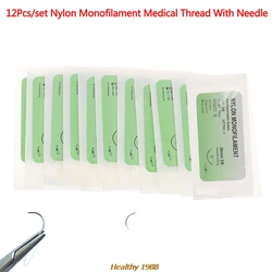 12 Pcs/Set Medical Needle Suture Nylon Monofilament Thread Suture Practice Kit