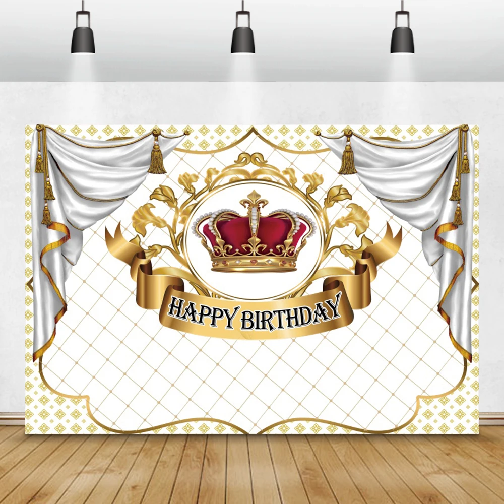 The King Children Happy Birthday Background Golden Crown Black Curtain Baby Portrait Personalized Poster Photography Backdrop