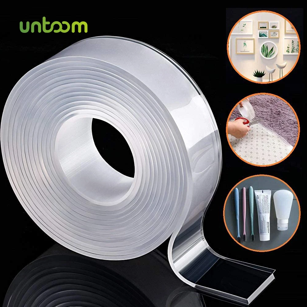 Untoom Nano Tape Transparent Double Sided Tape Self Adhesive No Trace Reusable Waterproof Tapes for Car Bathroom Kitchen Wall