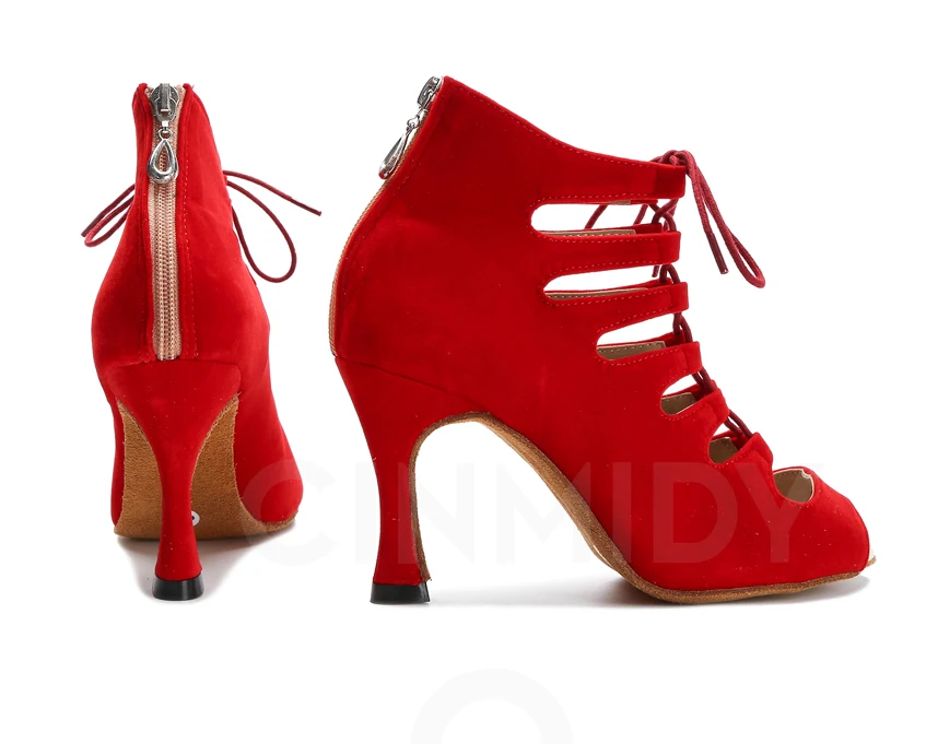 Schwarze Latein-Tanzschuhe für Damen Tango Salsa Rumba Ballroom Satin Tanzstiefel Damen Rote Sexy Pole Dance Schuhe Damen High Heels – Detail 22