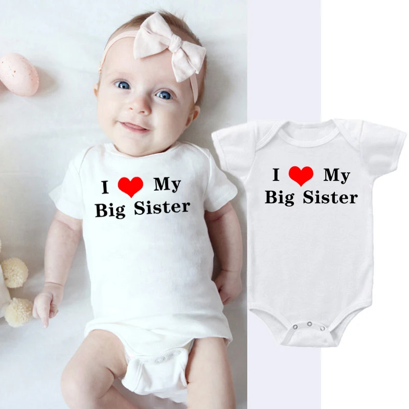 I Love My Big Sister Print NewbornRomper Infant Baby Boy Girl Short Sleeve Jumpsuit Funny Toddler Casual Rompers Outfits