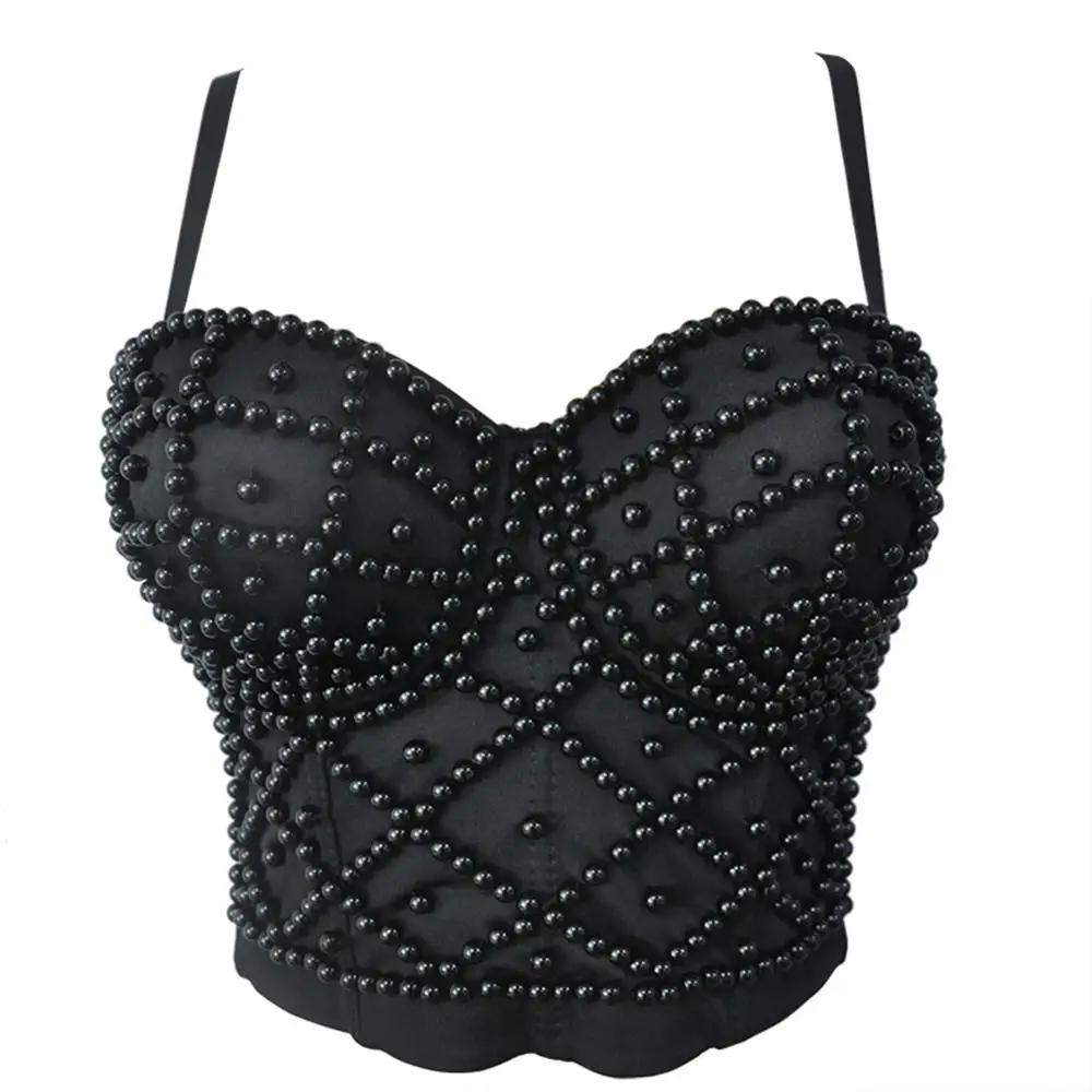 

Sexy Rhinestone Bustier Pearls Push Up Women's Corset Bustier Bra Night Club Party Cropped Top Hip-Hop Jazz Nightclub Stage Wear