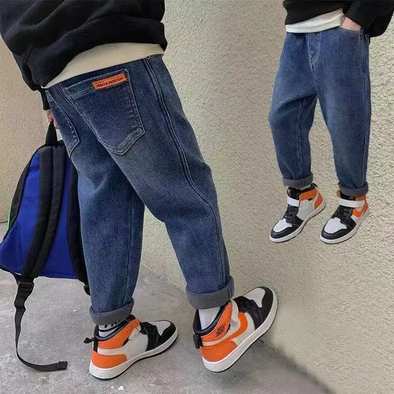 Jungen Jeans 2021 Neue Modische Junge Hosen Klassische Lose Kleine Hose kinder Hose Schwarz Blau Overalls