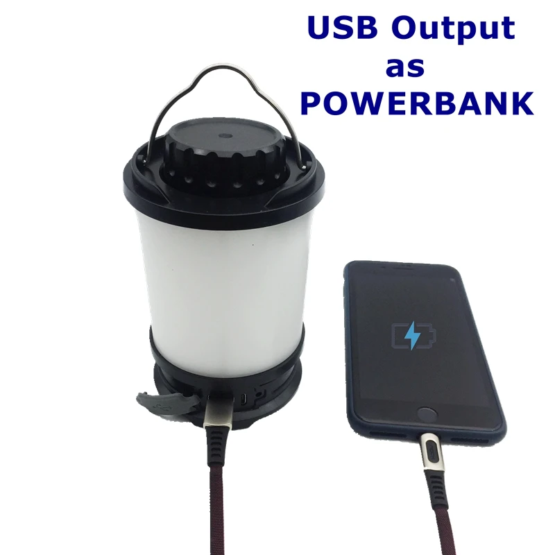 High Quality USB Rechargeable LED Camping Lantern 700 lumen IP65 lithium battery ultra Tent Light also portable power bank