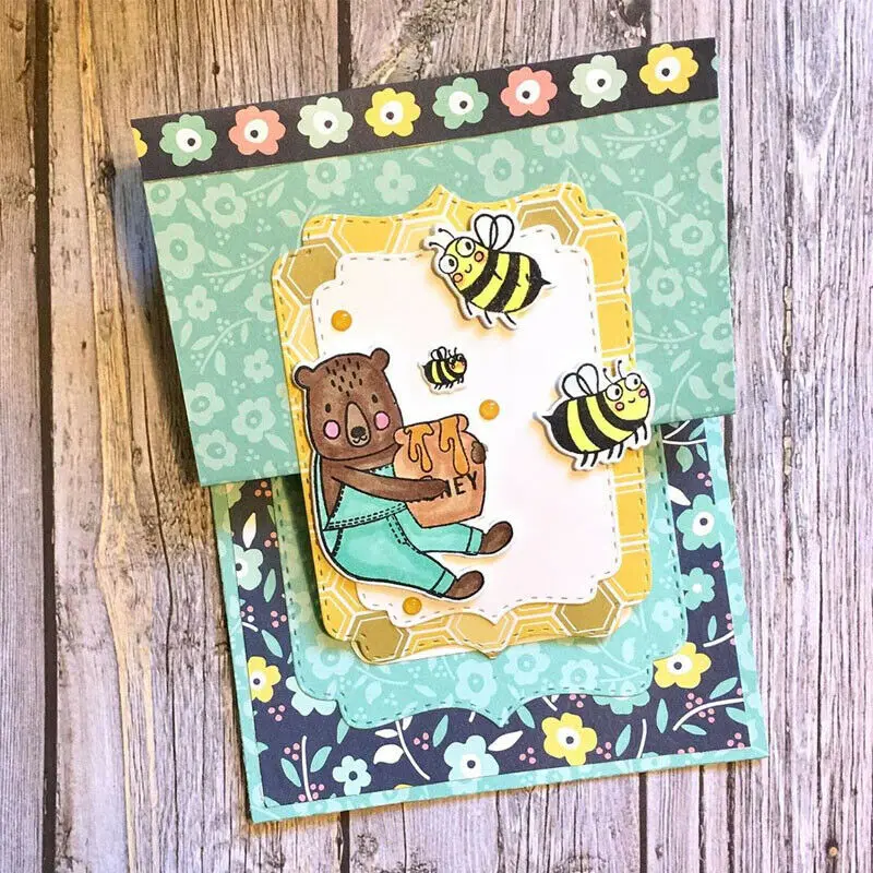 Honey Bear Clear Stamps with Cutting Die Diy Scrapbooking Decor Paper CardsPainting Cards Embossing Hademade Crafts