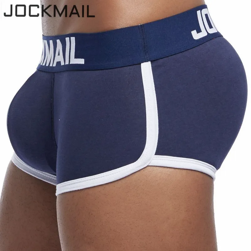 JOCKMAIL Bulge Enhancing Padded Men Underwear Boxers Magic Buttocks Include Penis Push Up Cup + Hip Buttocks Removable Sponge