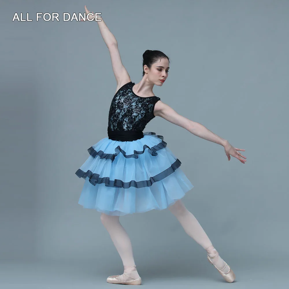 20124 Spandex Leotard With Black Stretch Sequin Lace Bodice Ballet Tutu Romantic Dance Costume Stage Ballet Tutu