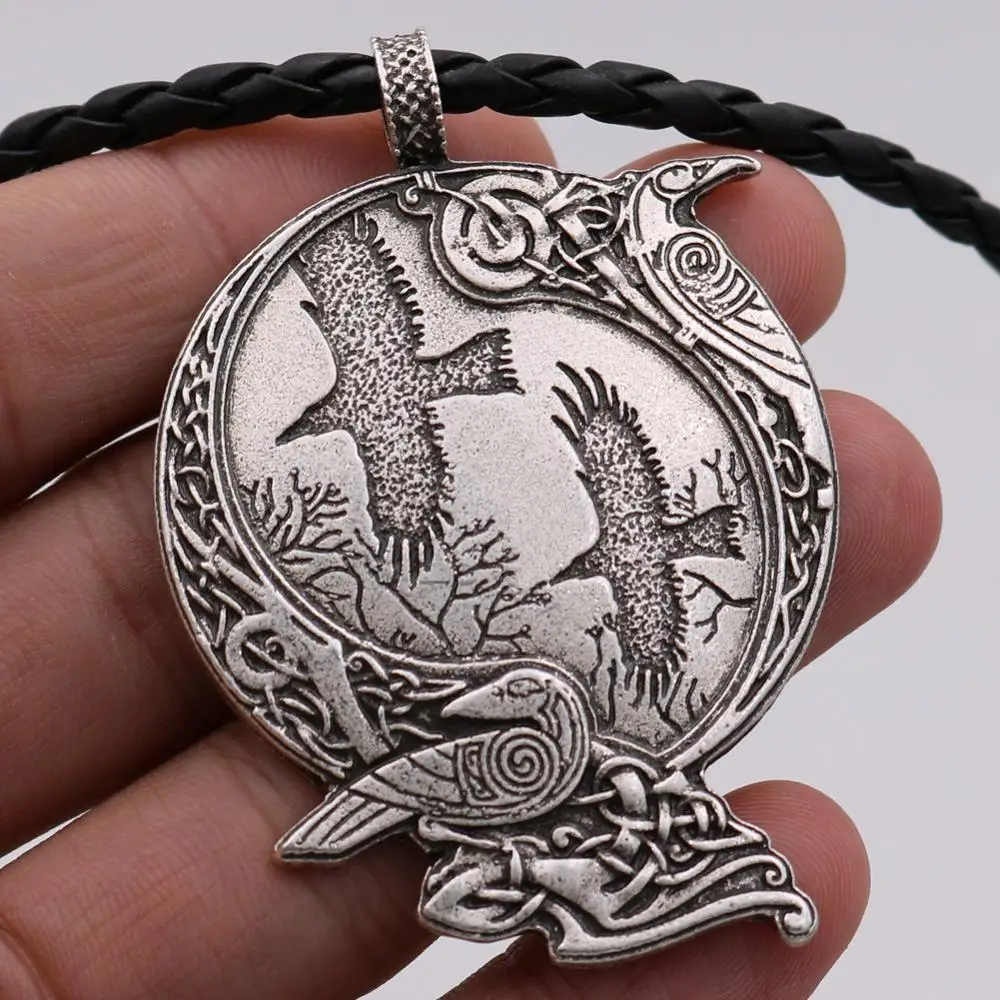 Viking Celts Crow Valknut Pagan Amulet Necklace Norse Viking Mythology Jewelry Odin's Ravens Pendant Bird Talisman Necklace