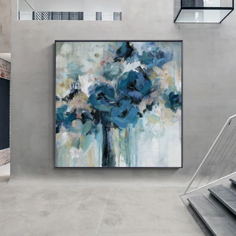 Watercolor Blue Flowers Canvas Painting Modern Abstract Posters and Prints Wall Art Pictures for Living Room Home Decor Unframed