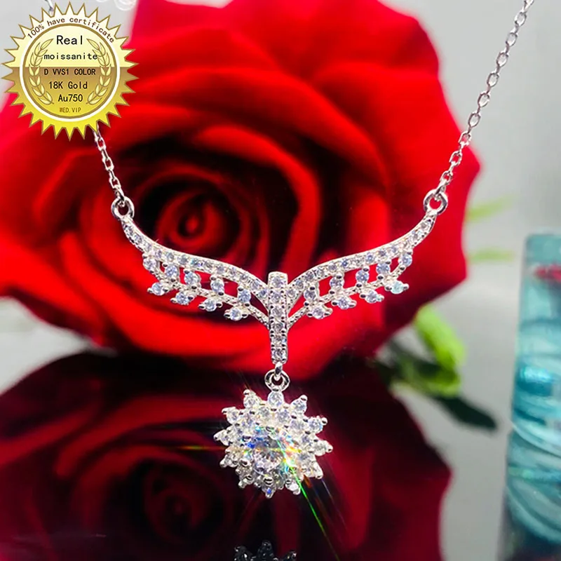 

Solid 18K gold Necklace 1ct moissanite Diamond DVVS color With national certificate 0081