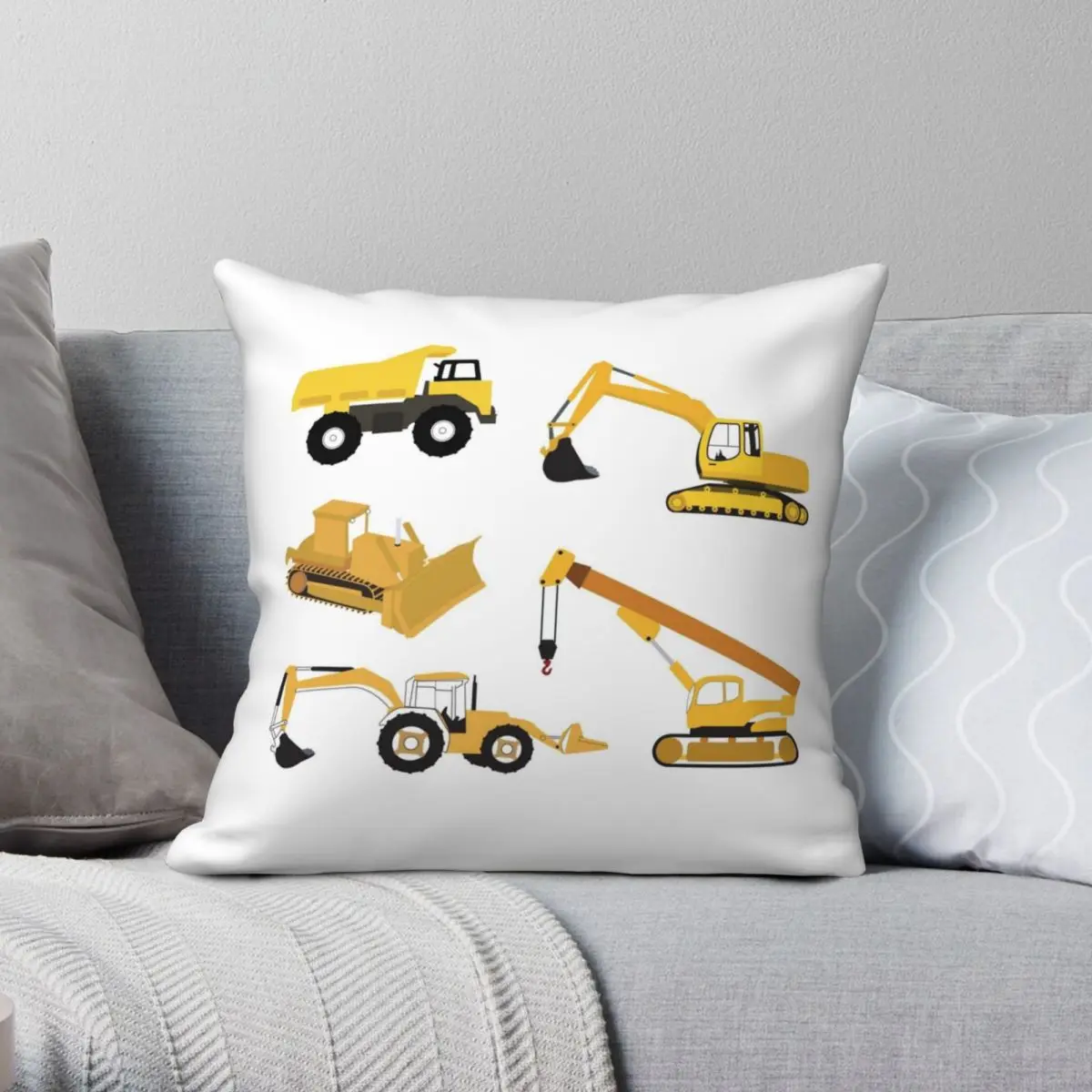 Construction Trucks Dump Truck Excavator Pillowcase Polyester Linen Velvet Creative Zip Decor Sofa Cushion Case Wholesale 18