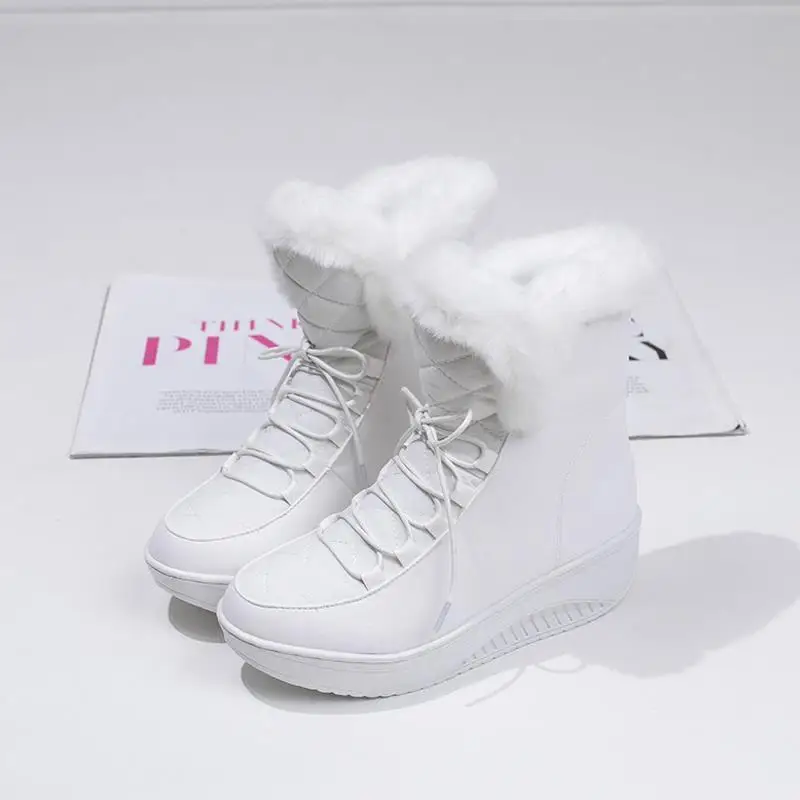 MORAZORA Plus size 35-44 New snow boots women wedges lace up ankle boots white black platform shoes warm fur winter boots female