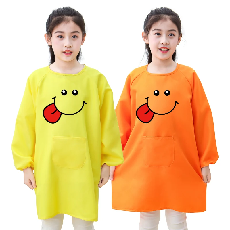 

Kids Kitchen Long Sleeve Apron Polyester Painting Clothes Boy And Girl Anti-Wear Smock Baby Eating Aprons Print LOGO