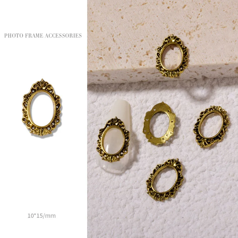 Retro Gold Metall 3D Charm Fotorahmen-Set mit Legierungs-Nieten Nagelkunst Maniküre Schmuck Zubehör-Kit - 5 Stück – Detail 14