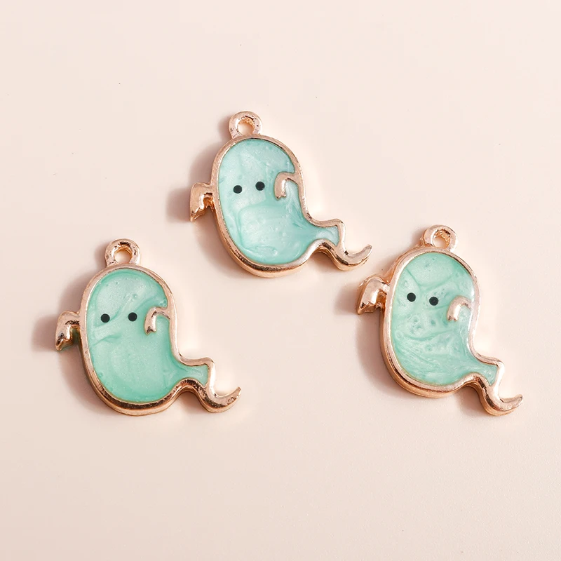 

Leslie 10pcs 21*15mm Creative Enamel Halloween Ghost Charms for Bracelet Necklace Jewelry Making Cute Ghosts Pendant Earrings