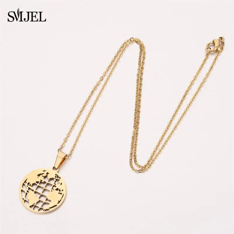 SMJEL Origami World Map Necklace Globe Women Geometric Earth Africa Necklace Circle Necklaces & Pendants Choker Jewelry
