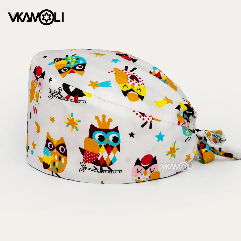 fashion Multicolor cartoon printing hat adjustable Scrub hat beauty salon nursing cap laboratory pet shop fashion scrub cap