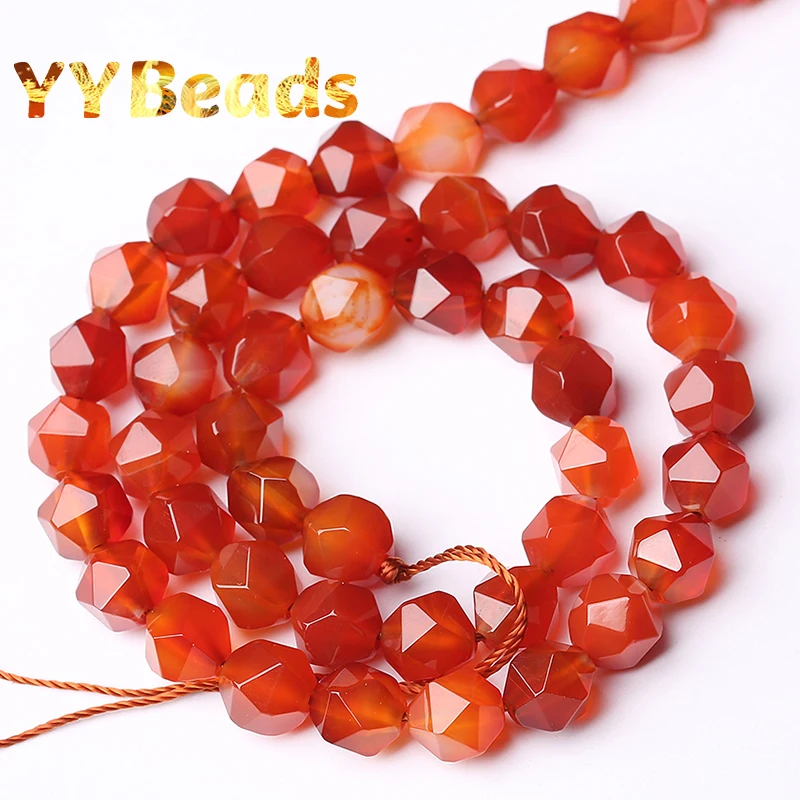 5A Quality Genuine Faceted Red Agates Beads Carnelian Stone Loose Charm Beads For Jewelry Making Bracelets For Women 6 8 10 12mm