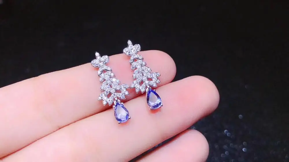 

Best Gift Natural and Real Tanzanite Earrings 925 Sterling Silver Premium Charm Jewelry Beauty Wedding Party Earrings