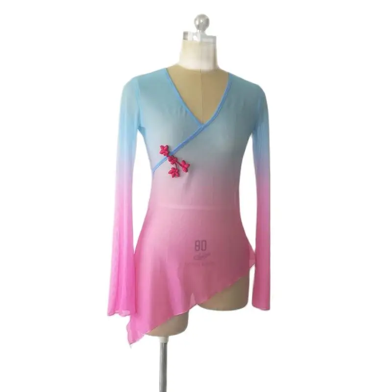 

Дропшиппинг костюм для классических танцев для взрослых мягкий сетчатый длинный рукав для танцев Одежда Ombre Цвет танцевальный Топ для женщин сценическое представление или практика DS19028