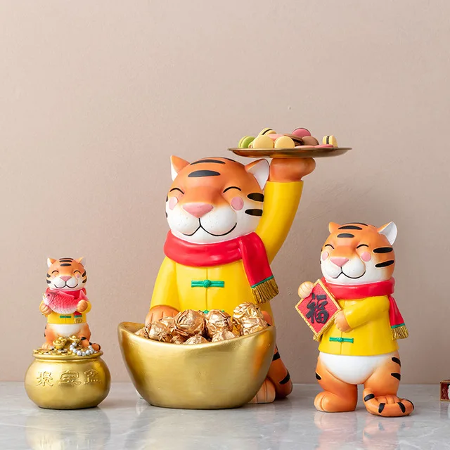 

Nordic Luxury Lucky Tiger Resin Accessories Home Livingroom Desktop Sculpture Craft Bookshelf Cabinet Store Figurines Decoration