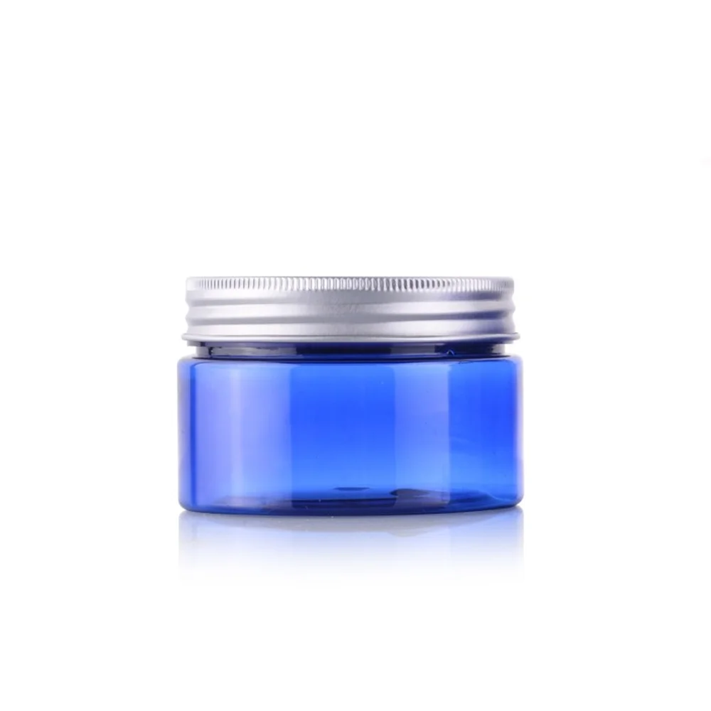 10 stücke Kunststoff Jar Blau Kosmetische Behälter mit Aluminium Kappe Lotion Creme Box Deckel Topf Refill Leere Navy Flasche 50g 100g 150g