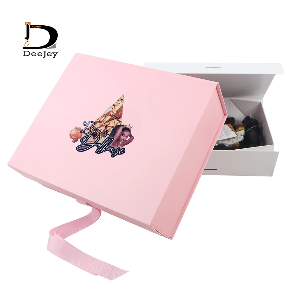 Custom wig packaging paper boxes with ribbon tie