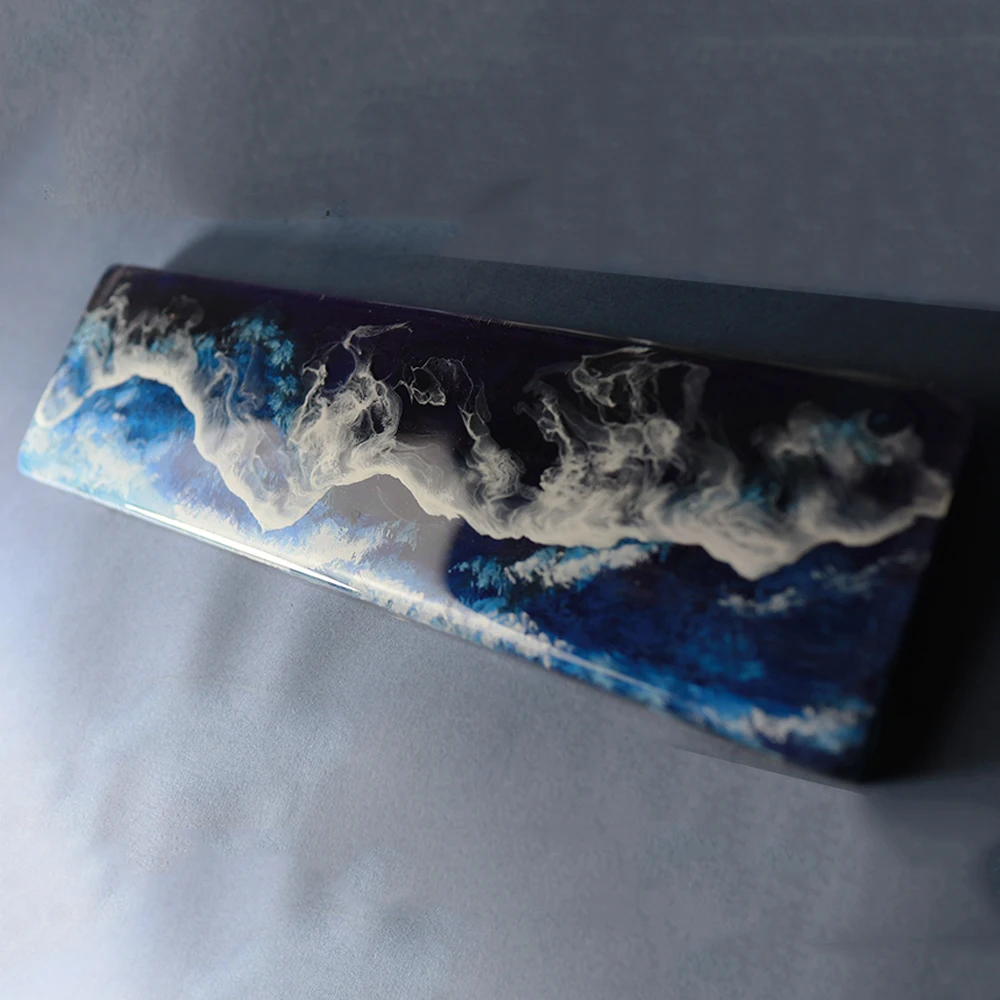 Customized Wave Design Resin Wrist Rest Pad For Mechanical Keyboard Handmade Deep Sea Style Blue White Hand Rest Tray Pre-sale