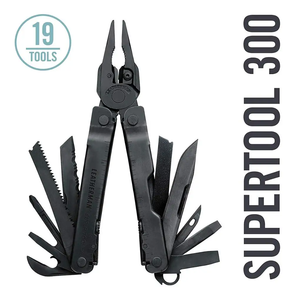 Leatherman-cortadores e Serra de Arame Substituíveis Multiferramenta com Bainha Molle Preto Prata Super Tool 300 Premium
