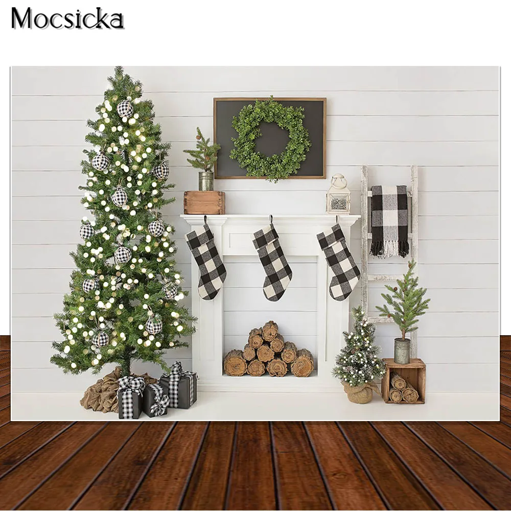 White Christmas Backdrop for Fireplace Decoration Photocall Background Photo Studio Kids Family Portrait Photography Backdrops