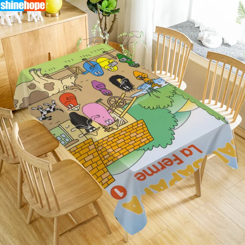 Cartoon Barbapapa Tablecloth Waterproof Fabric Rectangular Dust-proof Table Cover For Party Home Decor TV Covers 140X250cm