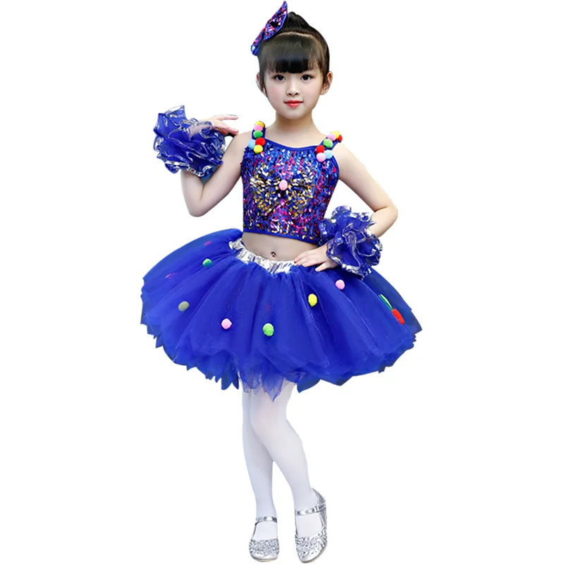 

Kids Girls Blue Ballet Dress Sequins Tutu Skirt Children's Gym Dance Performance Costumes Kids Theme Party Princess Dress