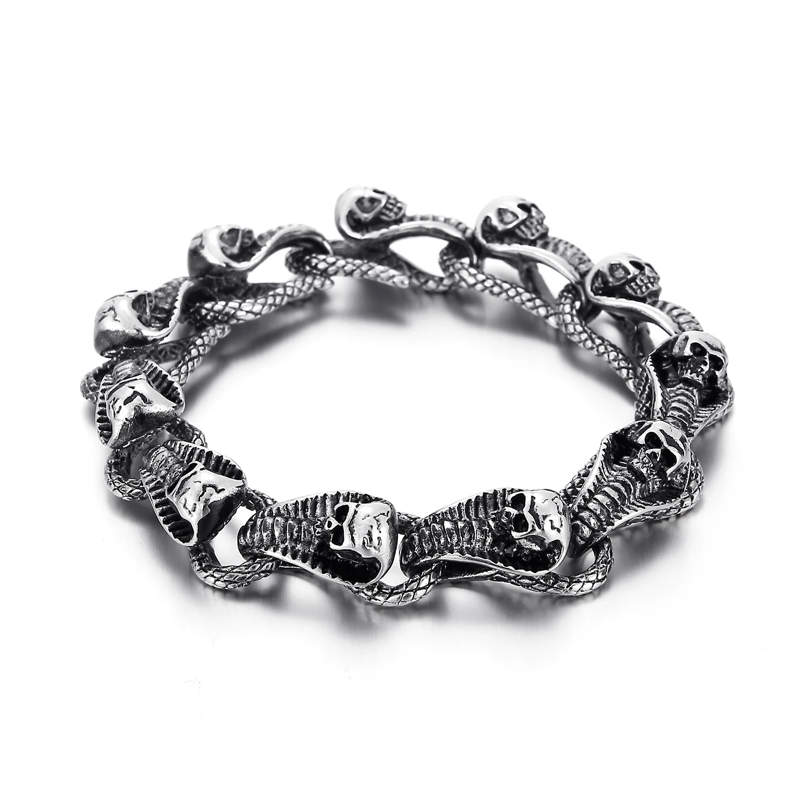 Stainless Steel Vicious Cobra Snake Bracelet Men Skull Ghost Punk Rock Trendy Jewelry