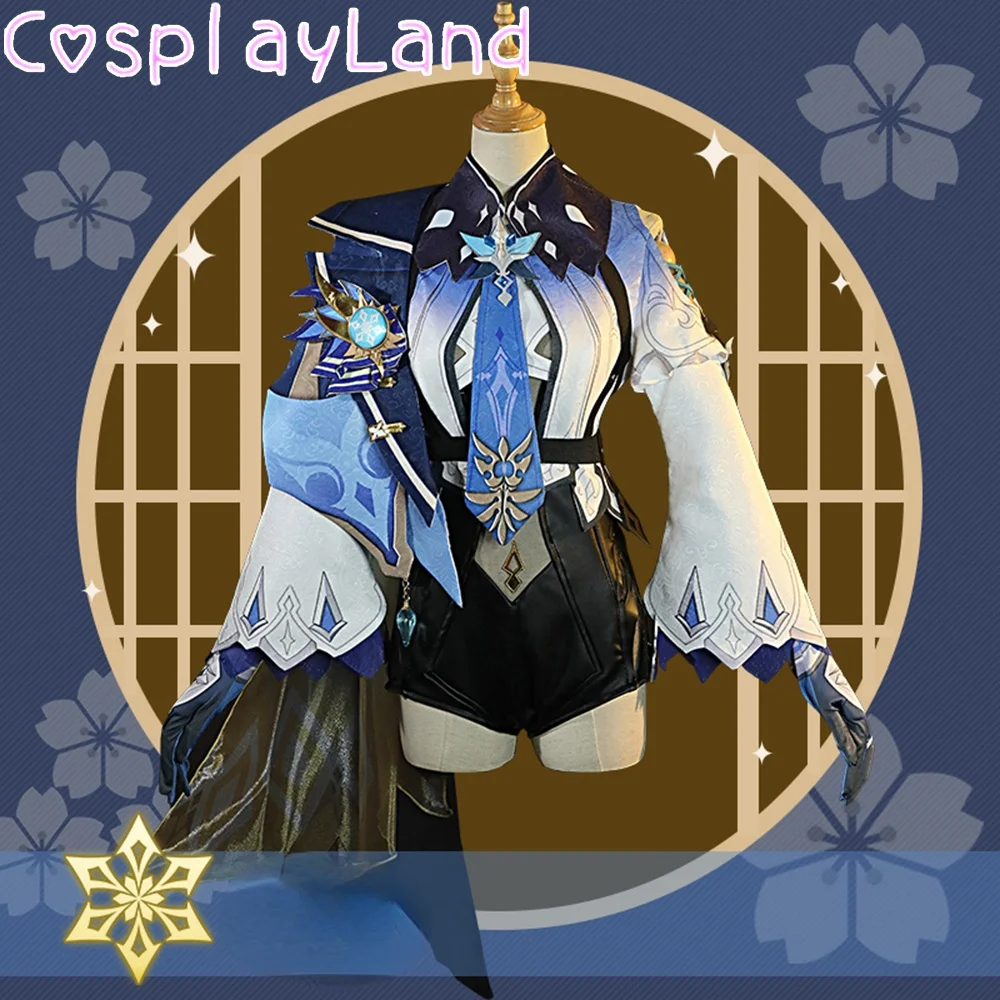 

Костюм для косплея Game Genshin Impact Eula, карнавальный наряд на Хэллоуин, женский комбинезон, одежда для ролевых игр аксессуары, полный комплект