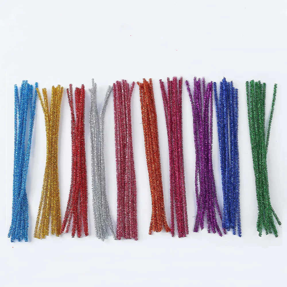 100pcs Glitter Chenille Stems Pipe Cleaners Plush Tinsel Stems Wired Sticks Kids Educational DIY Crafts Supplies Handicraft Toys