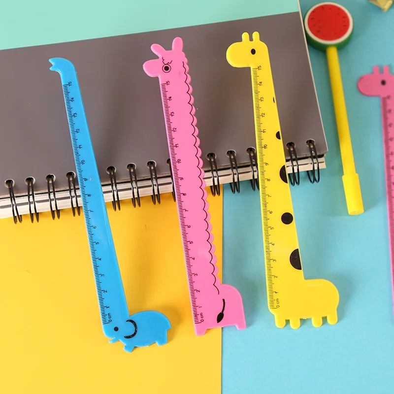 50Pcs Cute Giraffe Cartoon Ruler Plastic Animal Straight Rulers Student School Supplies Stationery